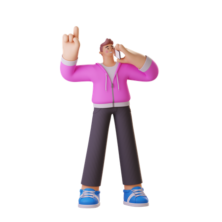 Boy talking on phone while raising one finger  3D Icon