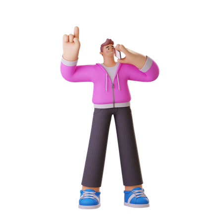 Boy talking on phone while raising one finger  3D Illustration