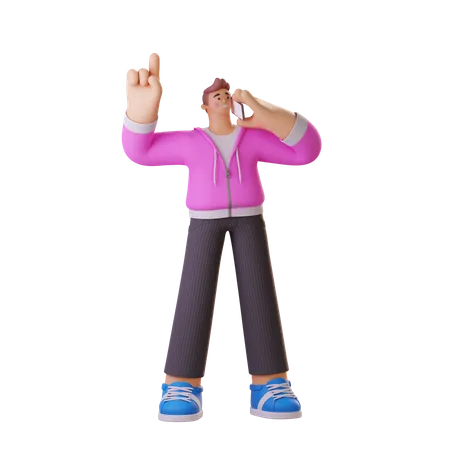 Boy talking on phone while raising one finger  3D Illustration