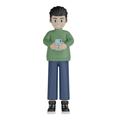 Boy talking selfie using mobile  3D Illustration