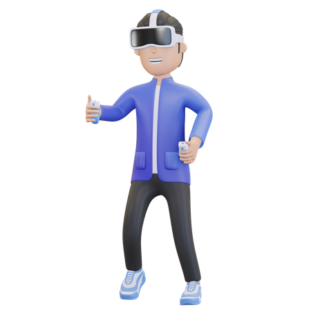 Boy talking virtual reality experience  3D Illustration