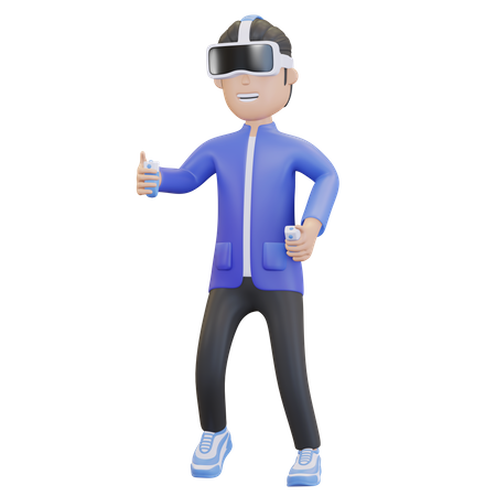 Boy talking virtual reality experience 3D Illustration