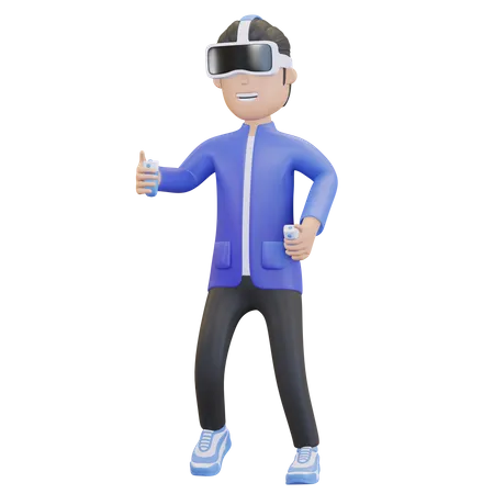 Boy talking virtual reality experience  3D Illustration