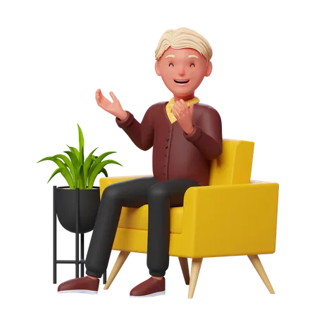 Boy Talking while sitting on sofa  3D Illustration