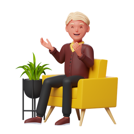 Boy Talking while sitting on sofa 3D Illustration
