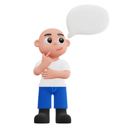 Boy Thinking With Speech Bubble  3D Illustration
