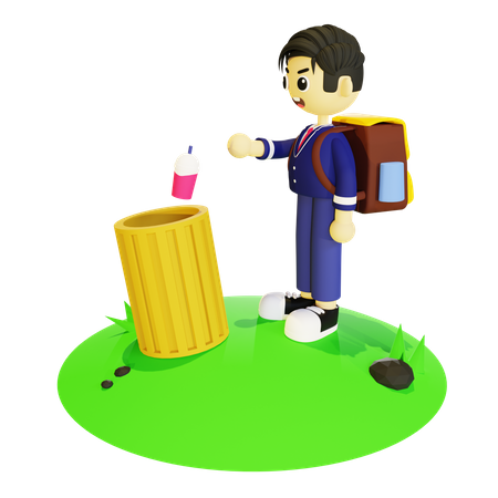 Boy throwing garbage in bin  3D Icon