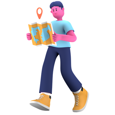 Boy travel using map  3D Icon