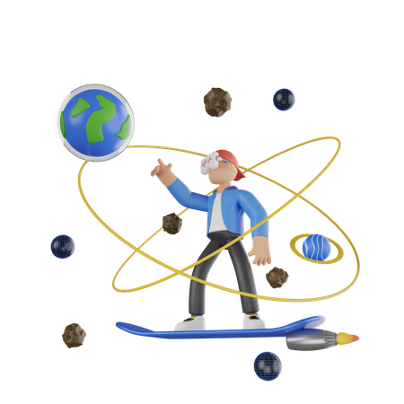 Boy Traveling Using Metaverse  3D Illustration