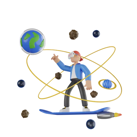 Boy Traveling Using Metaverse  3D Illustration