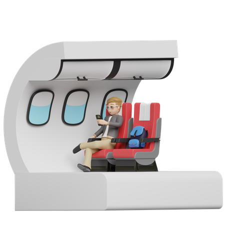 Boy travelling inside airplane  3D Illustration