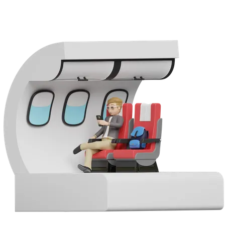 Boy travelling inside airplane  3D Illustration