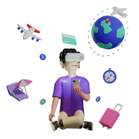 Boy travelling using metaverse  3D Illustration