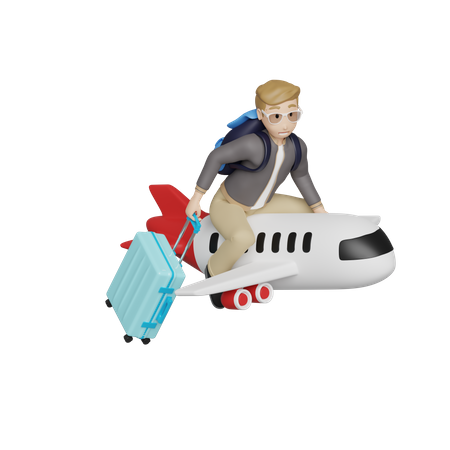 Boy travelling via airplane  3D Illustration