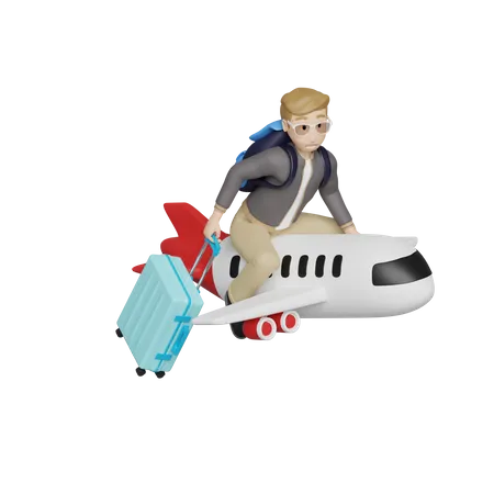 Boy travelling via airplane  3D Illustration