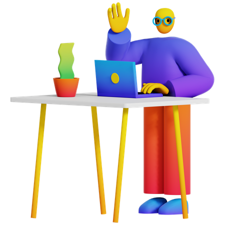 Boy Typing in Laptop on Desk  3D Illustration