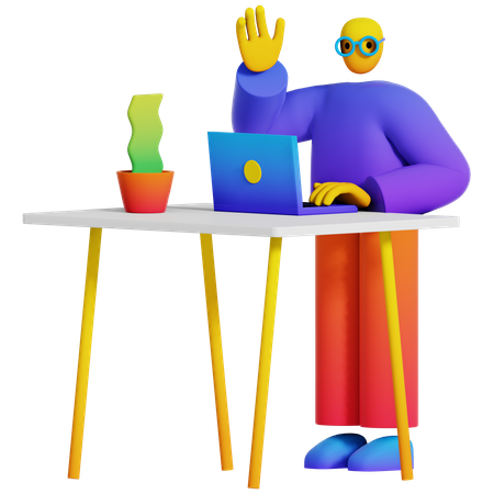 Boy Typing in Laptop on Desk 3D Illustration