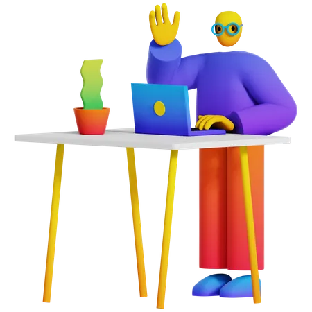 Boy Typing in Laptop on Desk 3D Illustration