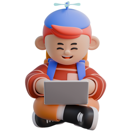 Boy Typing on Laptop  3D Illustration