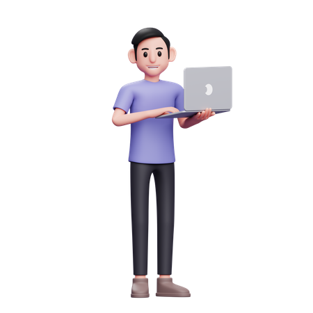 Boy typing on laptop  3D Illustration