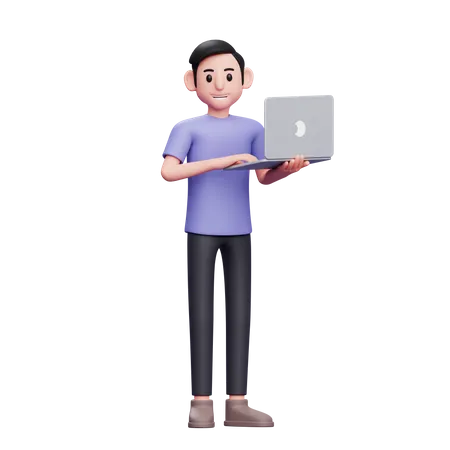 Boy typing on laptop  3D Illustration