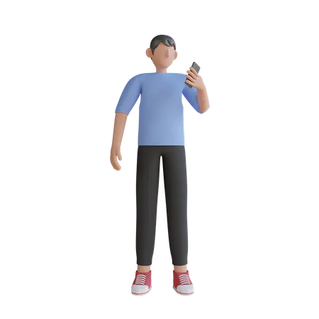 Boy Using A Smartphone  3D Illustration