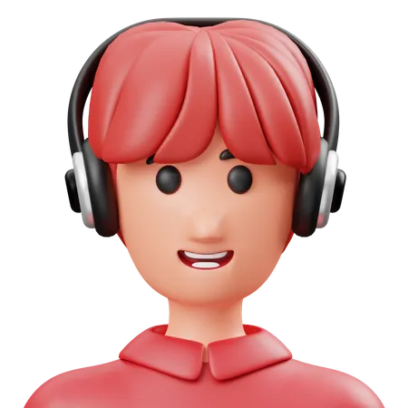 Boy Using Headphone  3D Icon
