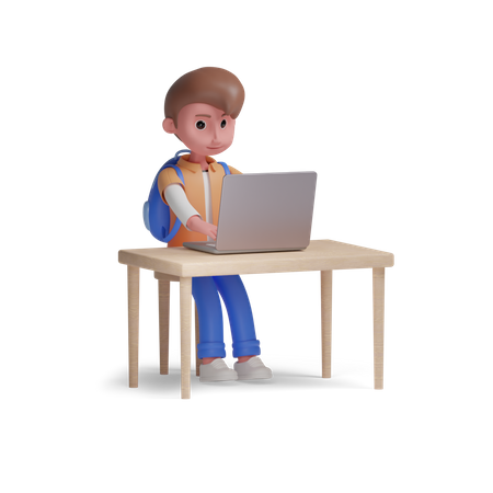 Boy using laptop  3D Icon