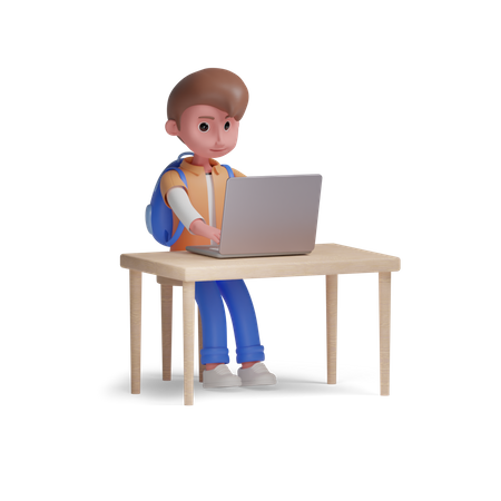 Boy using laptop  3D Illustration