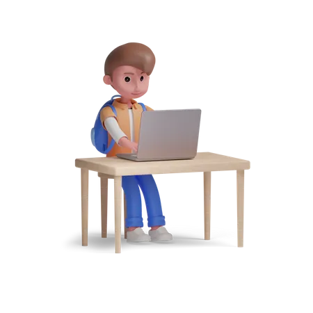 Boy using laptop  3D Illustration