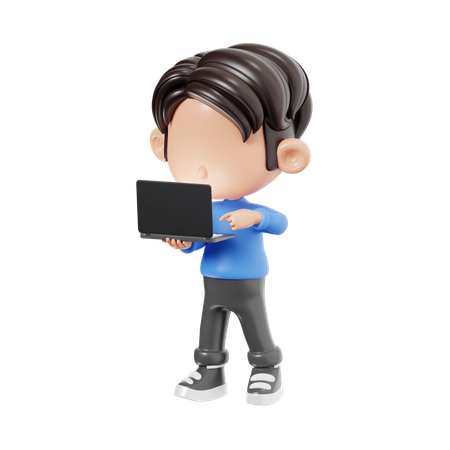 Boy Using Laptop  3D Illustration