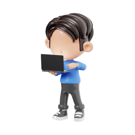 Boy Using Laptop  3D Illustration