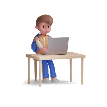 Boy using laptop 3D Illustration