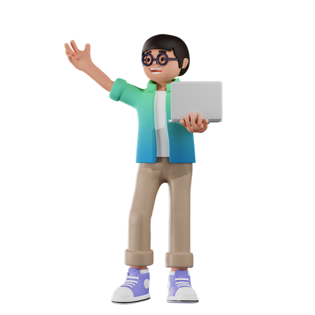 Boy Using Laptop 3D Illustration