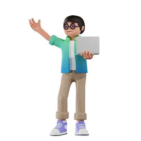 Boy Using Laptop 3D Illustration