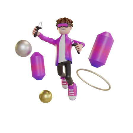 Boy using meta tech  3D Illustration