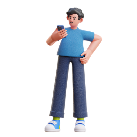 Boy using mobile  3D Icon