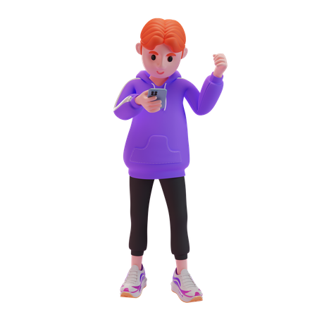 Boy using mobile  3D Illustration