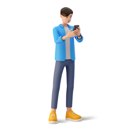 Boy using mobile  3D Illustration