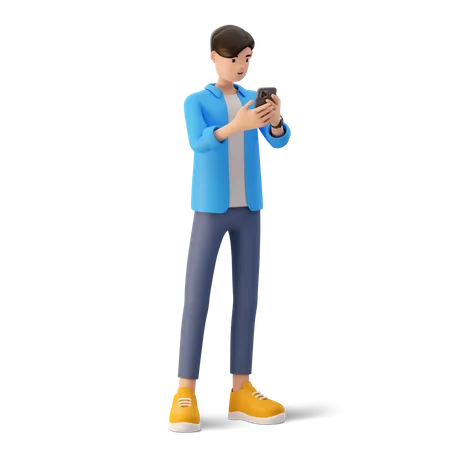 Boy using mobile  3D Illustration