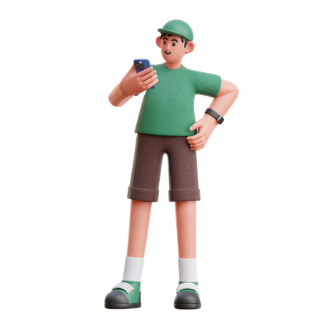 Boy using mobile  3D Illustration