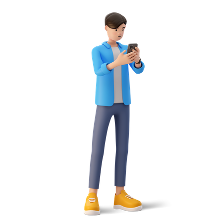 Boy using mobile 3D Illustration
