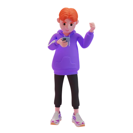 Boy using mobile  3D Illustration