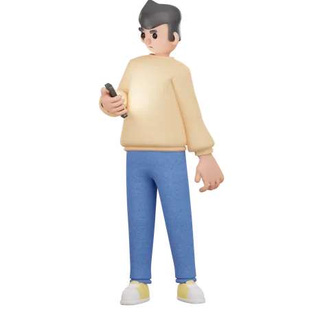 Boy Using Mobile  3D Illustration