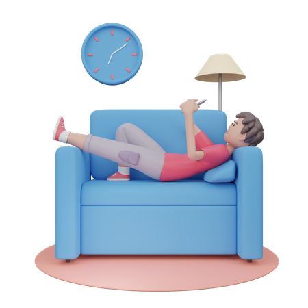 Boy Using Mobile On Couch  3D Icon