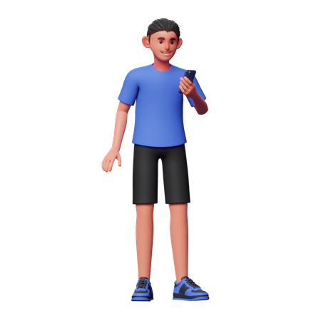 Boy Using Phone  3D Illustration