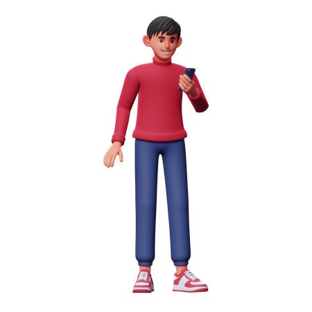 Boy Using Phone  3D Illustration