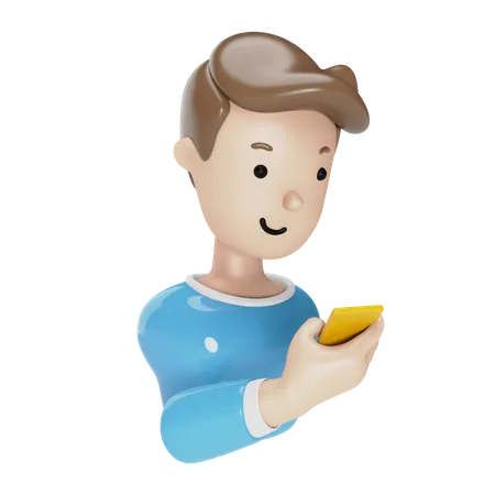 Boy using phone  3D Illustration