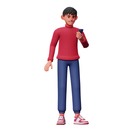 Boy Using Phone  3D Illustration