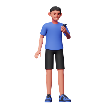 Boy Using Phone 3D Illustration